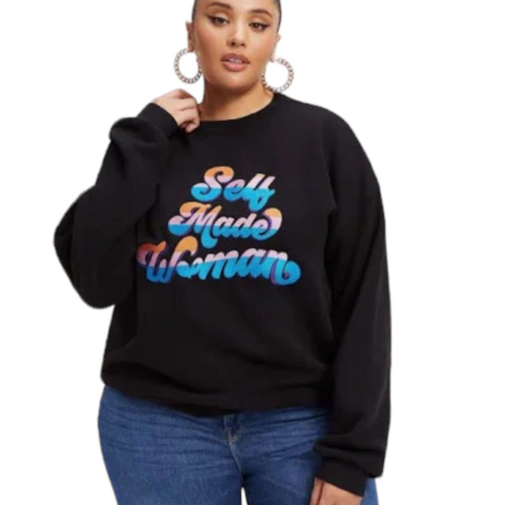 NWT Good American X B Project Self Made Woman Black Crewneck Sweatshirt Size XL